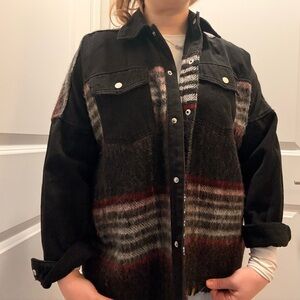 Zara Black Plaid-Panel Shacket with Red Accents